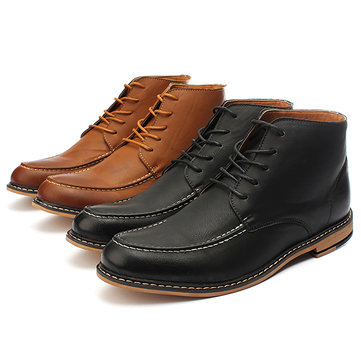Mens Casual PU Leather Lace-up Boots High Top Dress Shoes Oxfords ...